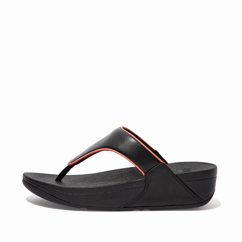 FitFlop Lulu Leder Schwarz/Rosa - FitFlop Zehentrenner Damen Sale [LFPT-84593]